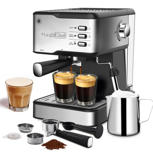 Geek Chef Espresso Machine; Espresso and Cappuccino latte Maker 20 Bar Pump Coffee Machine Compatible with ESE POD capsules filter; 950W; 1.5L Wate Geek Chef Espresso Machine; Espresso and Cappuccino latte Maker 20 Bar Pump Coffee Machine Compatible with ESE POD capsules filter; 950W; 1.5L Wate