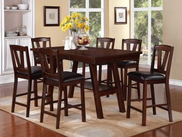 Dining Table 6x High Chairs 7pcs Counter Height Dining Set Walnut Finish Dining Room Furniture Transitional Style