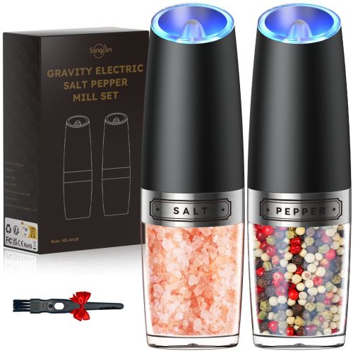 Gravity Electric Salt And Pepper Grinder Set Automatic Shakers Mill Grinder With LED Light, Battery Powered Adjustable Coarseness One Hand Operation
